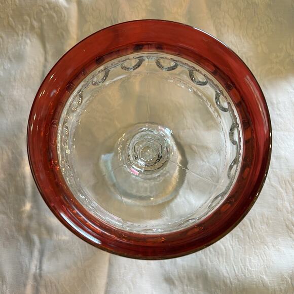Kings Crown Thumbprint Ruby Red Cranberry Covered Compote Candy Dish Glass READ - Picture 5 of 6